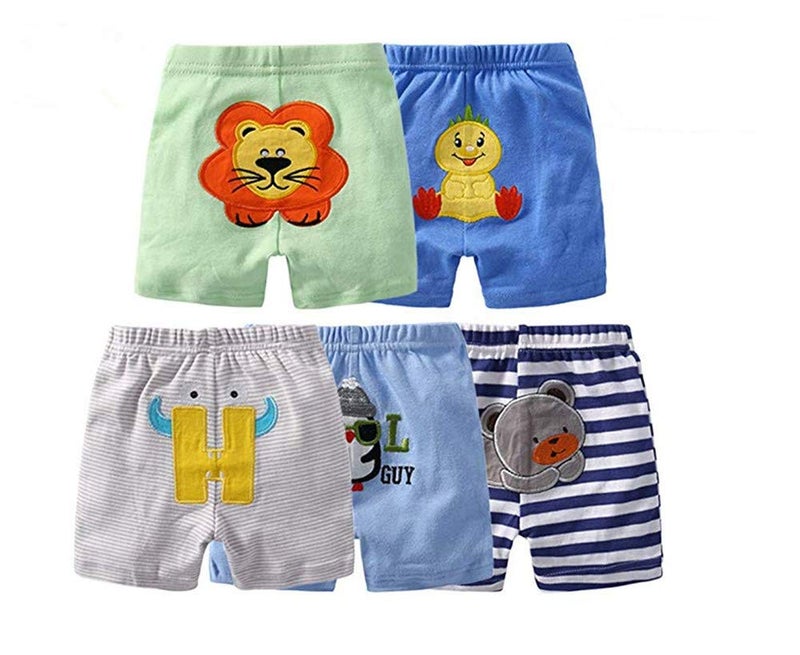 Monvecle Unisex Baby Multi Pieces Newborn to Toddler Cotton Long Pants Shorts Gift Sets (US, Age, 12 Months, 5pcs Random Color -Boy Shorts) - Image 1